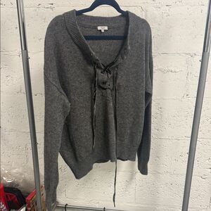RAILS Charcoal Lace-Up V-Neck Sweater - Size Small NWOT - LONG Sleeve